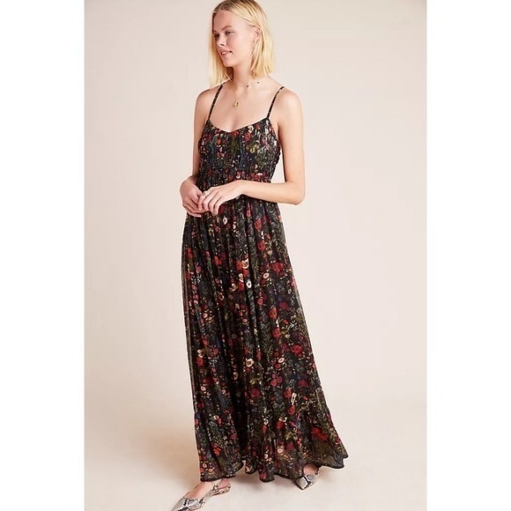 Anthropologie PAYAL JAIN Massima Pleated Floral Maxi Dress‎ Romantic Small